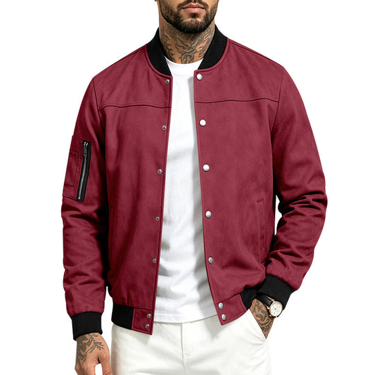 Herren Veloursleder‑Optik Bomberjacke mit Druckknopfleiste, Ärmeltasche und Rippbündchen Shop Nory