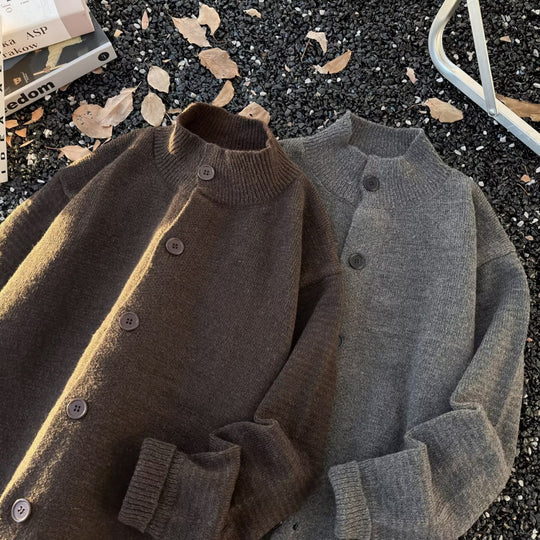 Unisex Oversized Wollmix-Cardigan mit Rundhalsausschnitt, Knopfleiste und geripptem Saum Shop Nory