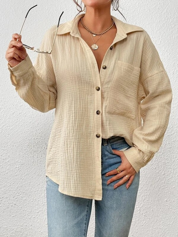 Damen Lässiges Overshirt mit Knopfleiste und Brusttasche