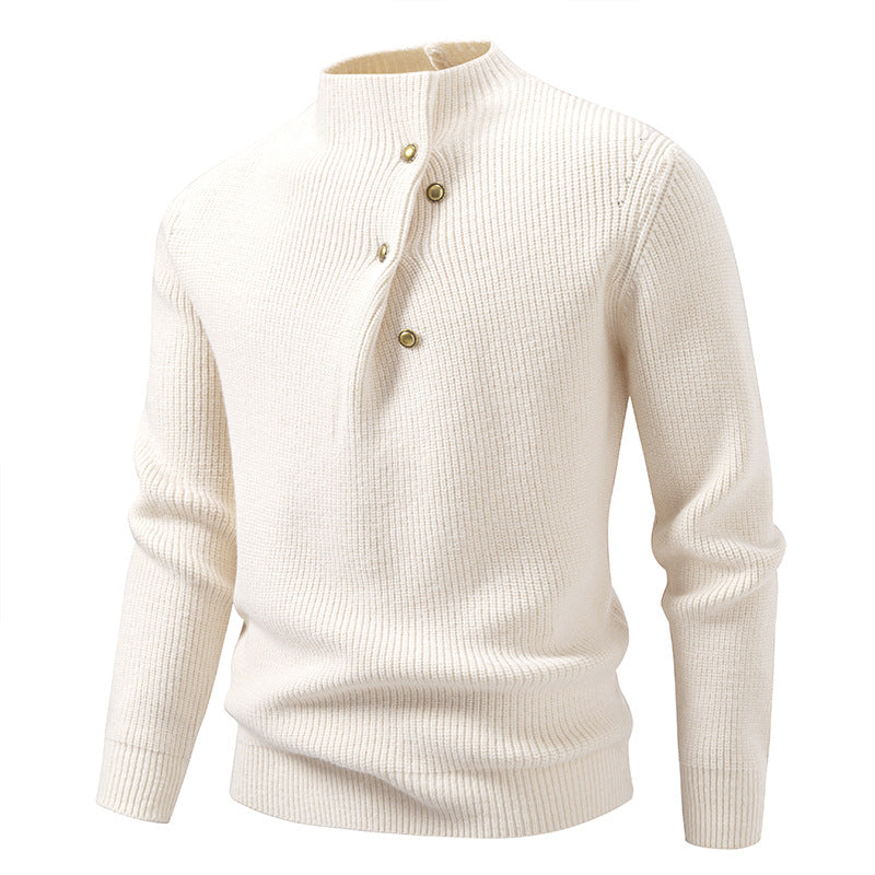 Herren Feinstrick-Pullover mit asymmetrischer Knopfleiste und Stehkragen Shop Nory