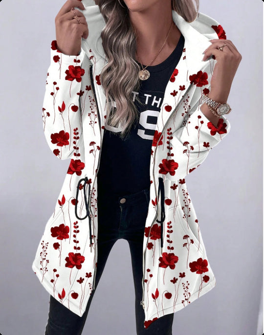 Damen Blumenprint Kapuzenparka mit wattierter Innenfütterung Shop Nory