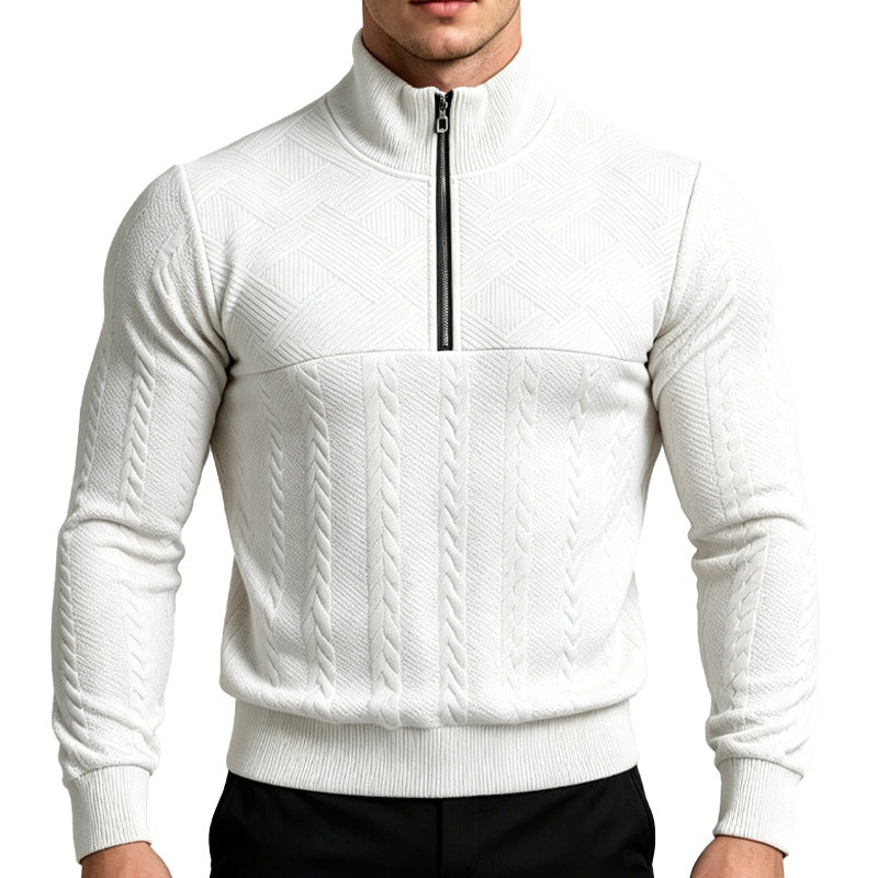 Herren Strickpullover mit halbem Reißverschluss und Zopfmuster Shop Nory