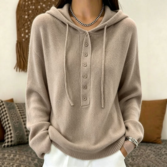 Damen Kapuzenpullover aus weichem Feinstrick mit Knopfleiste und relaxed Fit Shop Nory