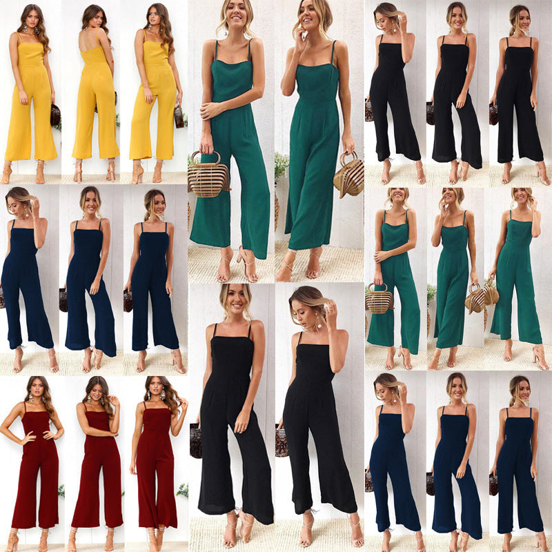 Damen Jumpsuit mit schmalen Trägern und weitem Beinschnitt