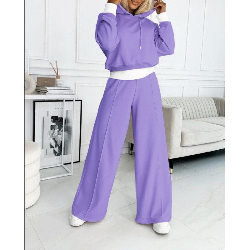 Damen nan Cropped Kapuzenpullover und weite taillenhohe Jogginghose Set Shop Nory