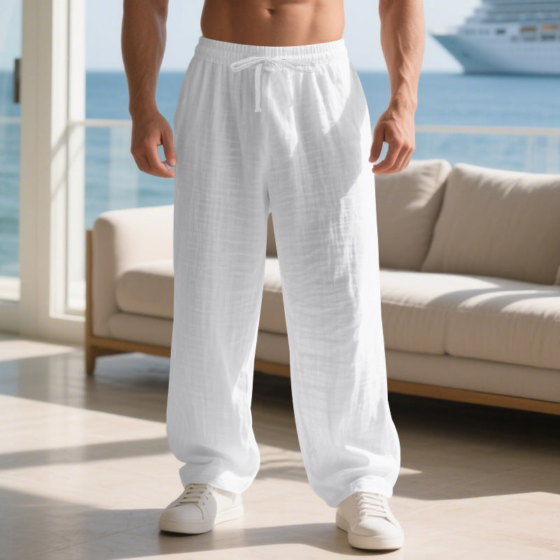 Herren lockere Sommerhose aus leichtem Leinenmaterial mit elastischem Bund und Seitentaschen