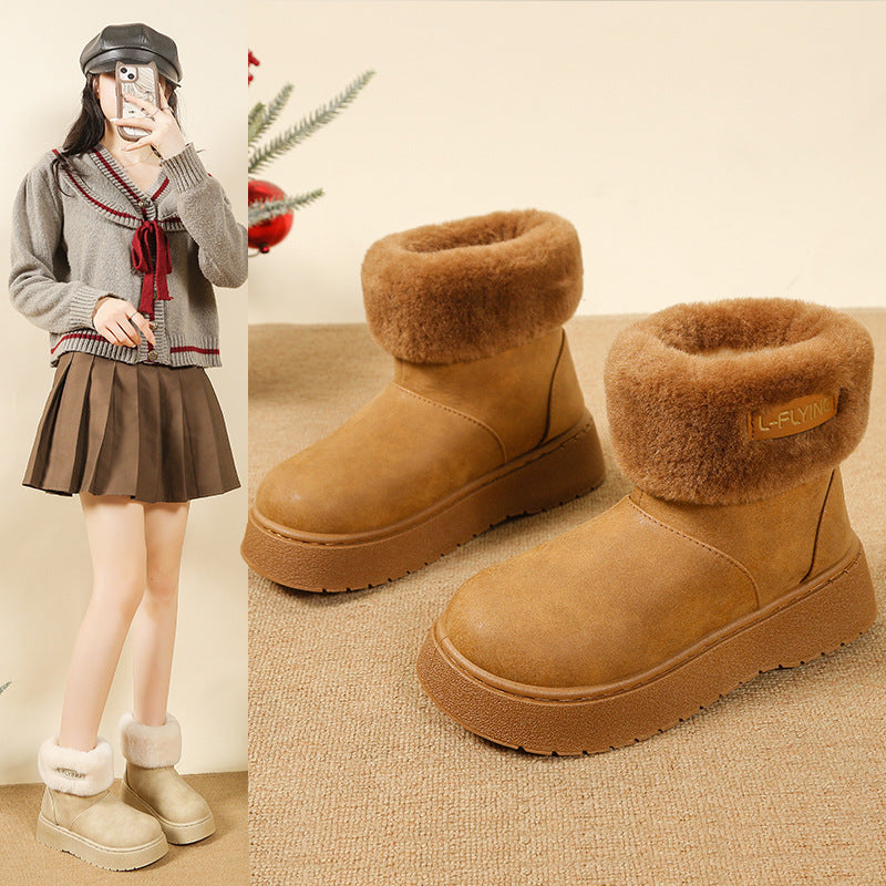 Damen Kuschelige Plateau‑Stiefeletten mit faux‑Fellkragen und rutschfester Gummisohle Shop Nory