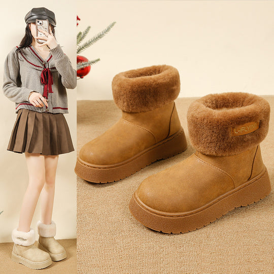 Damen Kuschelige Plateau‑Stiefeletten mit faux‑Fellkragen und rutschfester Gummisohle Shop Nory