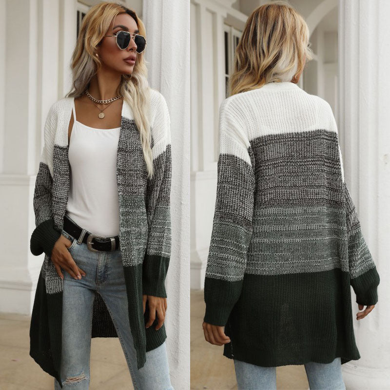 Damen Longline-Cardigan grobgestrickt mit Colorblock und offener Front Shop Nory