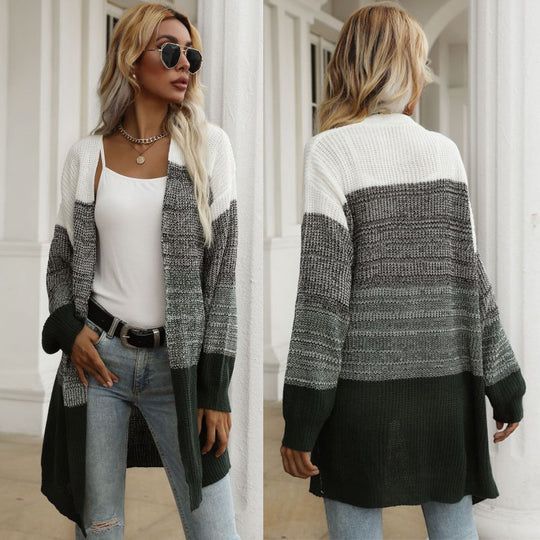 Damen Longline-Cardigan grobgestrickt mit Colorblock und offener Front Shop Nory