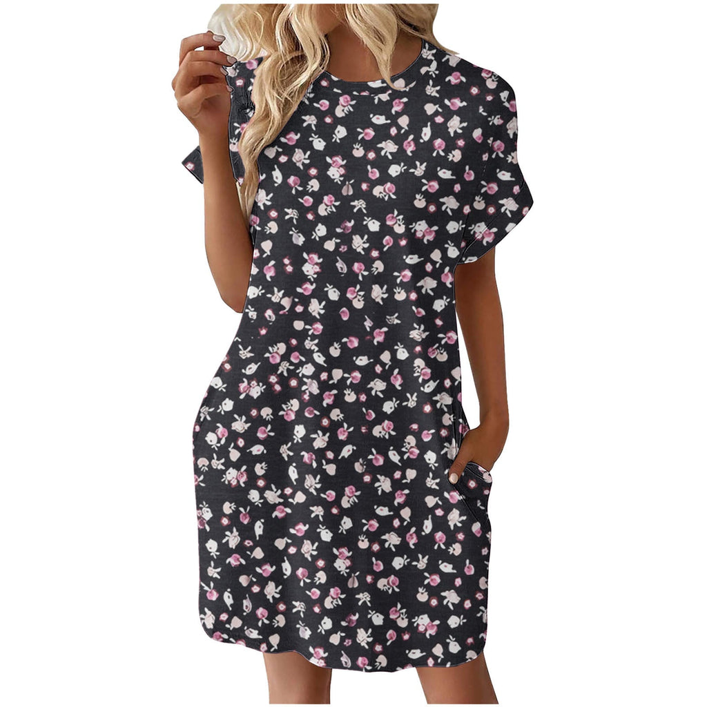 Damen lässiges Sommerkleid mit Blumenmuster und praktischen Taschen