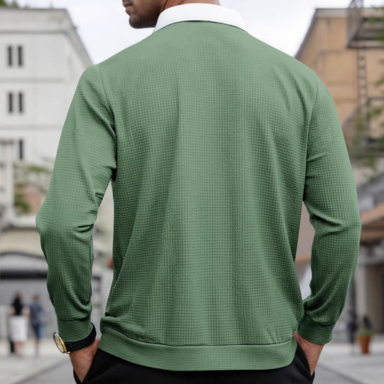 Herren Elegantes Waffelstruktur-Poloshirt mit Halbzip und Kontrastkragen Shop Nory