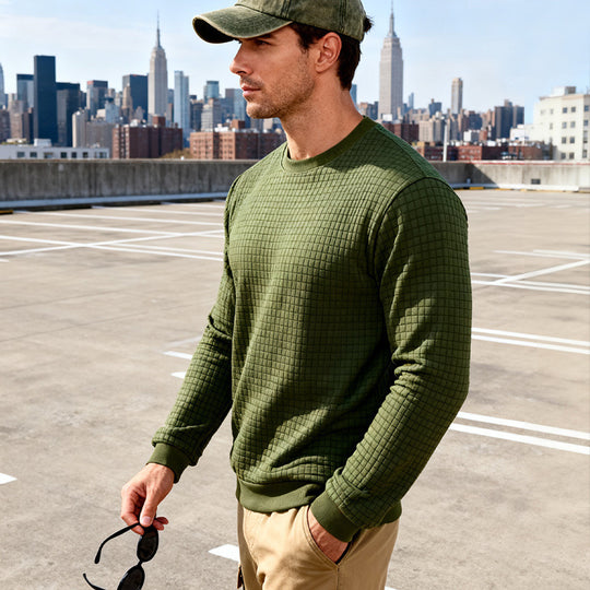 Herren Strukturierter Waffelstrick-Pullover aus Baumwollmix mit Rundhalsausschnitt Shop Nory