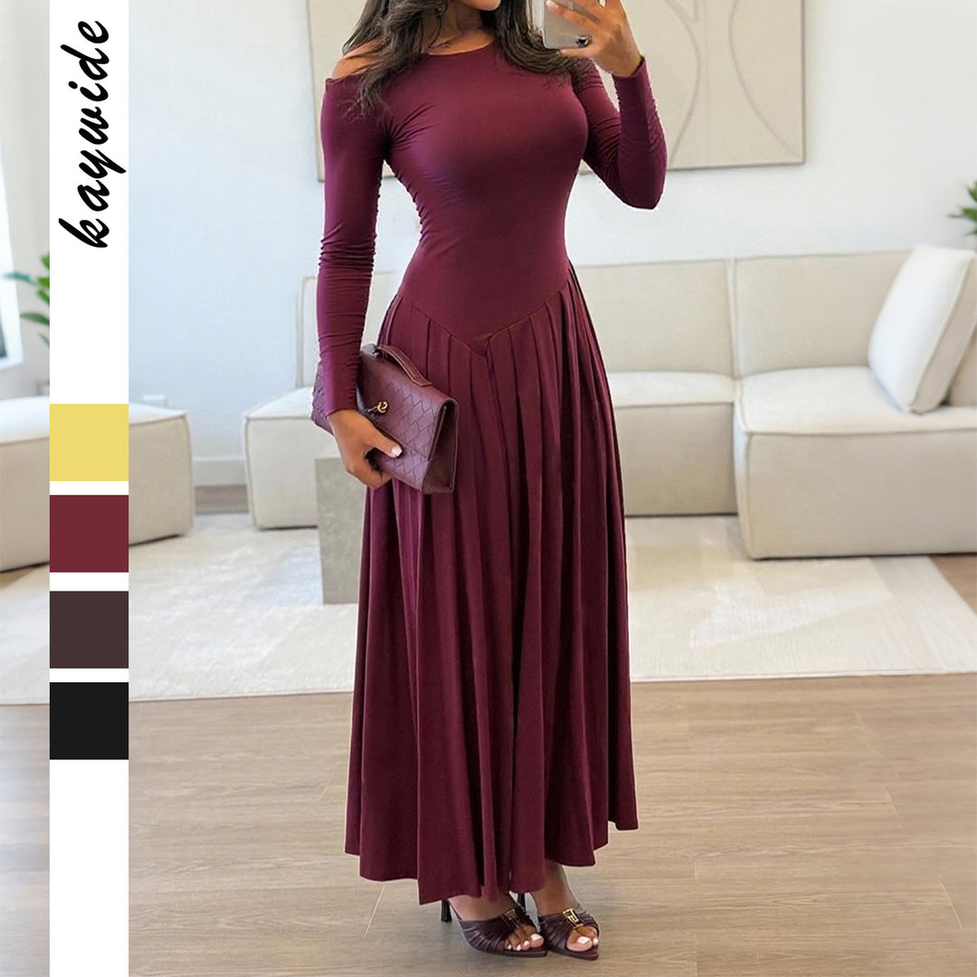 Damen nan asymmetrisches Maxikleid mit plissiertem Rock und figurbetontem Oberteil Shop Nory