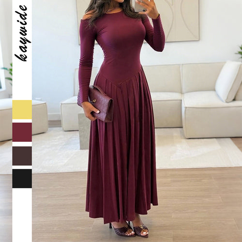 Damen nan asymmetrisches Maxikleid mit plissiertem Rock und figurbetontem Oberteil Shop Nory