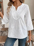 Damen elegante Tambour-Bluse mit floralen Stickereien