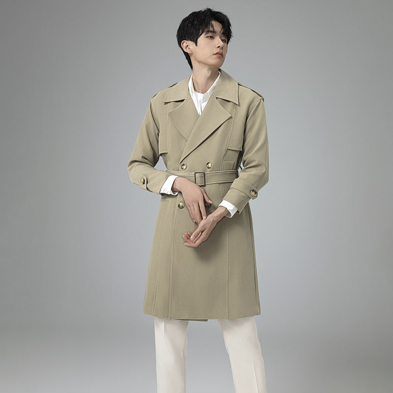 Herren Doppelreihiger Trenchcoat mit Taillengürtel und klassischem Revers Shop Nory