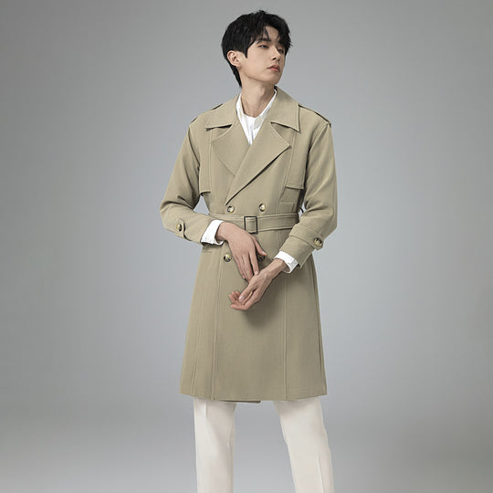 Herren Doppelreihiger Trenchcoat mit Taillengürtel und klassischem Revers Shop Nory
