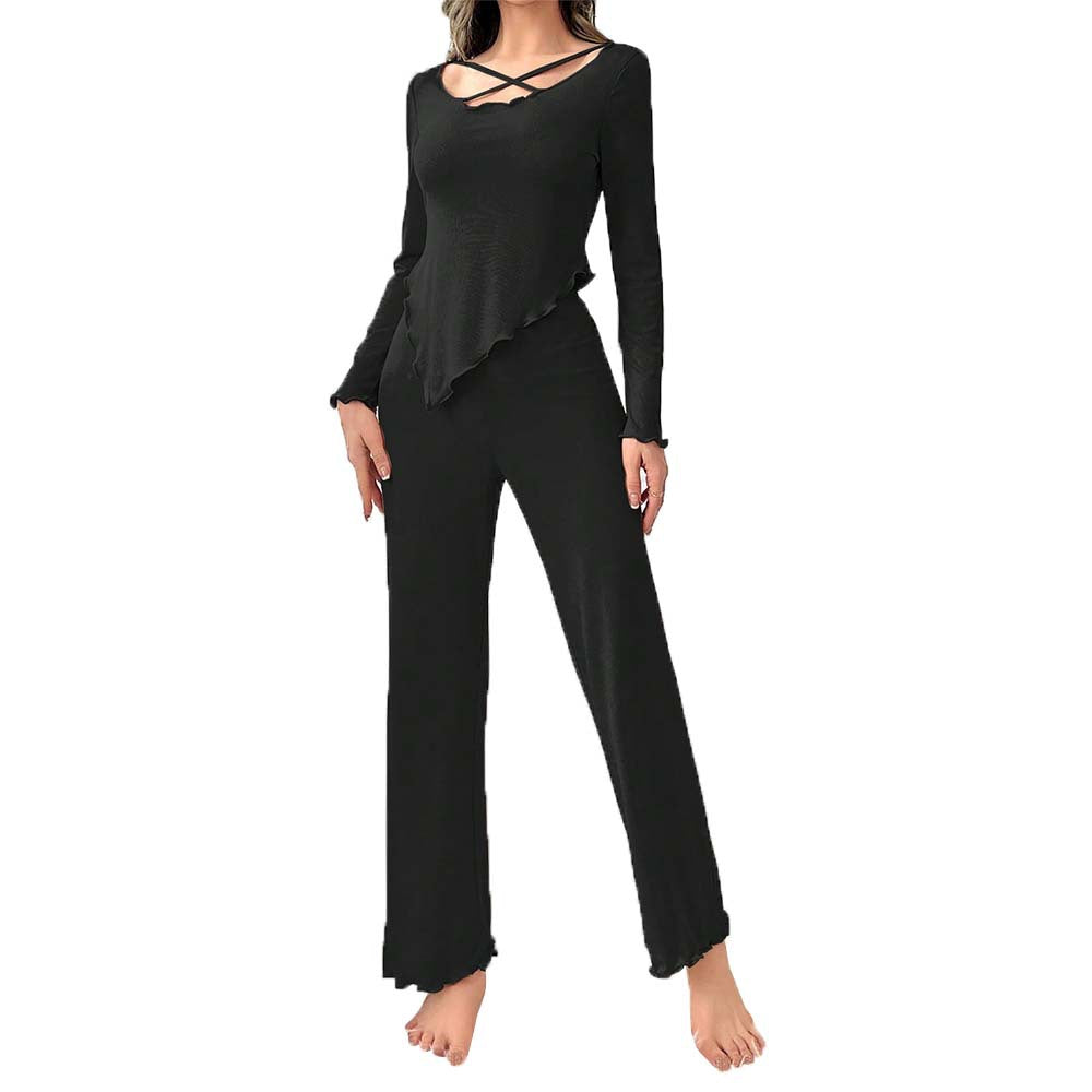 Damen lässiges Lounge-Set mit asymmetrischem Zipfeloberteil, gekreuztem Ausschnitt und weitem Bein Shop Nory