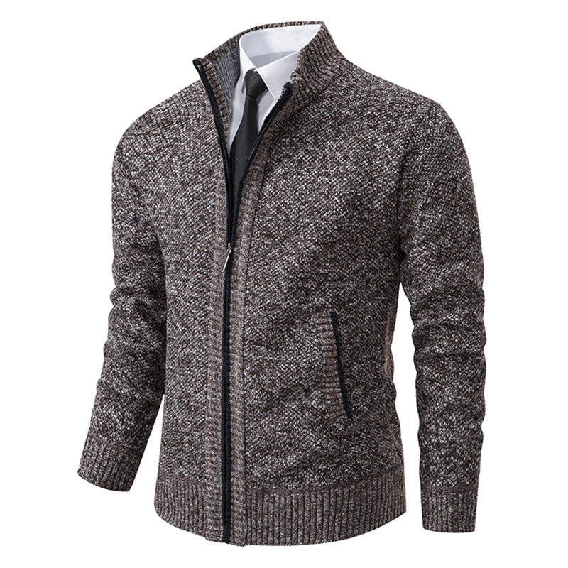 Herren elegante Strickjacke mit hohem Kragen und praktischem Reißverschluss