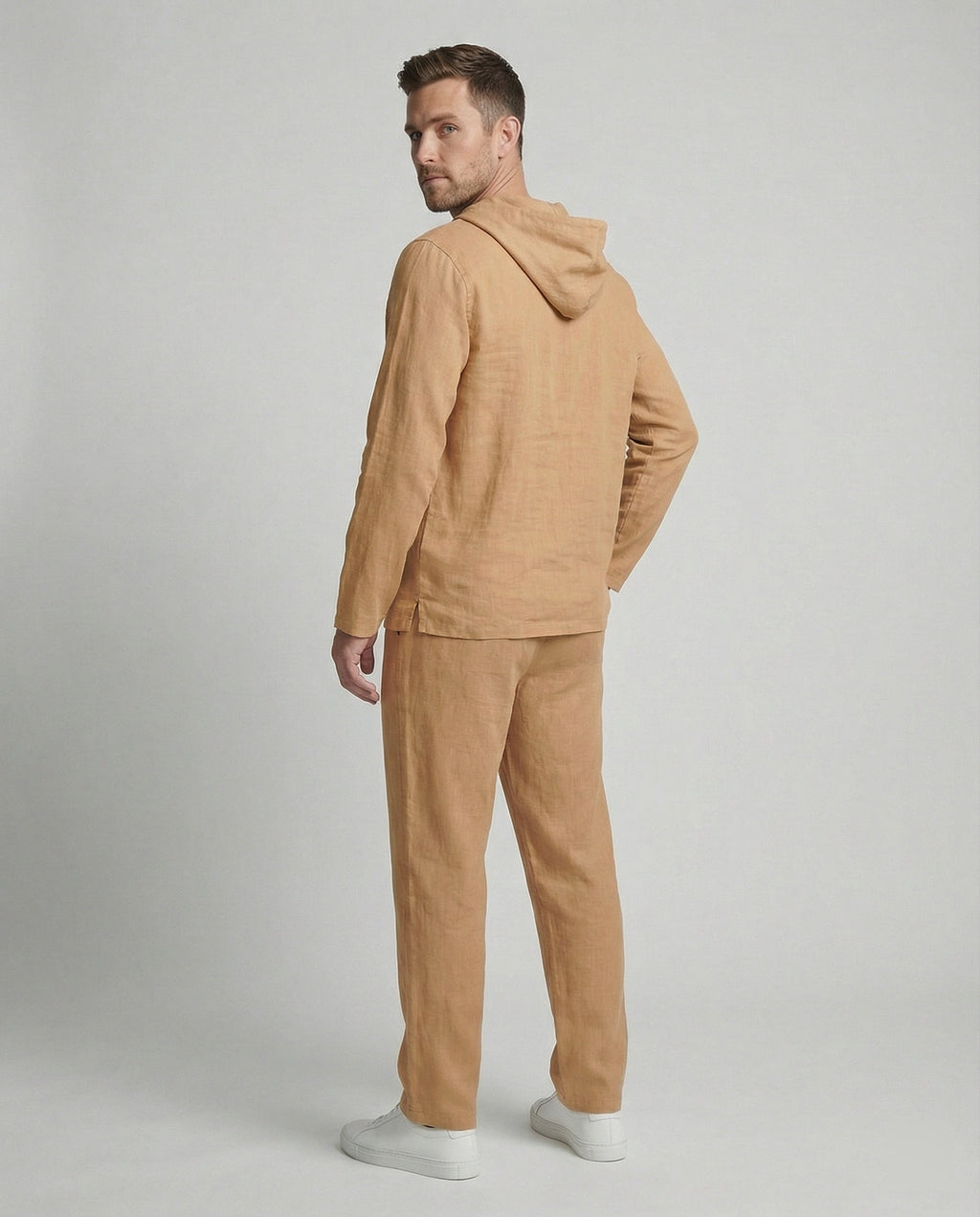 Herren lässiges Leinen-Hoodie-Set mit praktischen Taschen und entspannter Passform