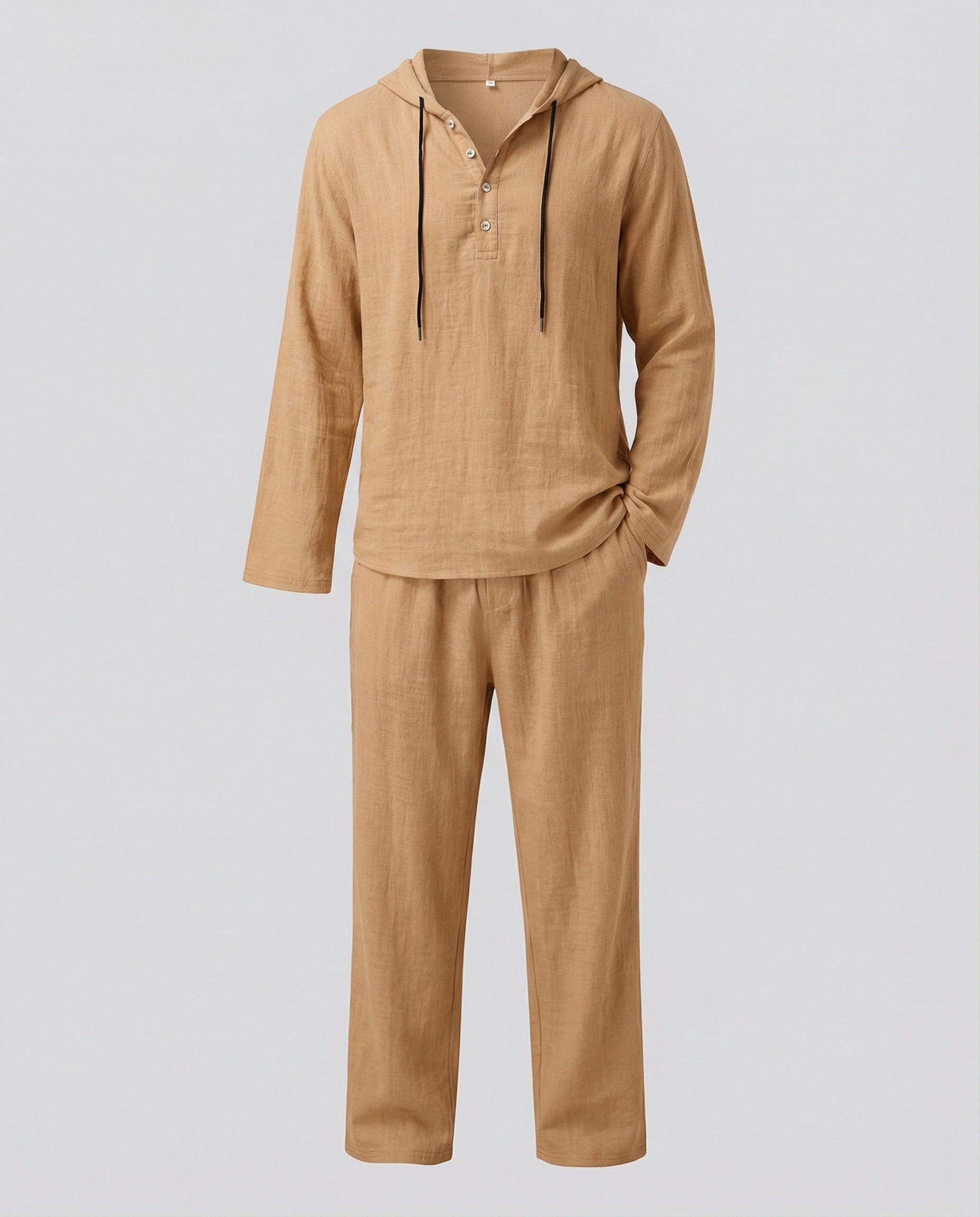 Herren lässiges Leinen-Hoodie-Set mit praktischen Taschen und entspannter Passform