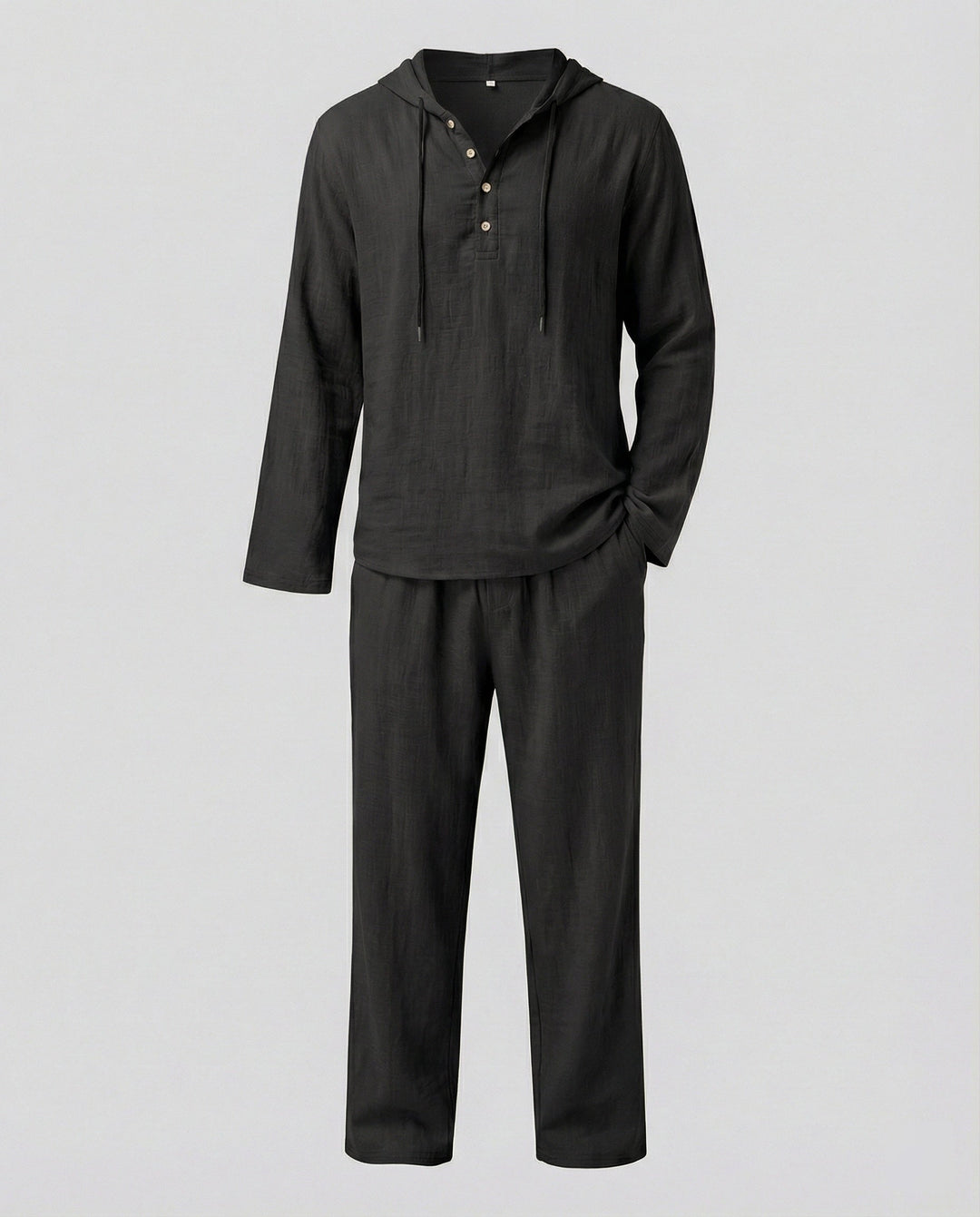 Herren lässiges Leinen-Hoodie-Set mit praktischen Taschen und entspannter Passform