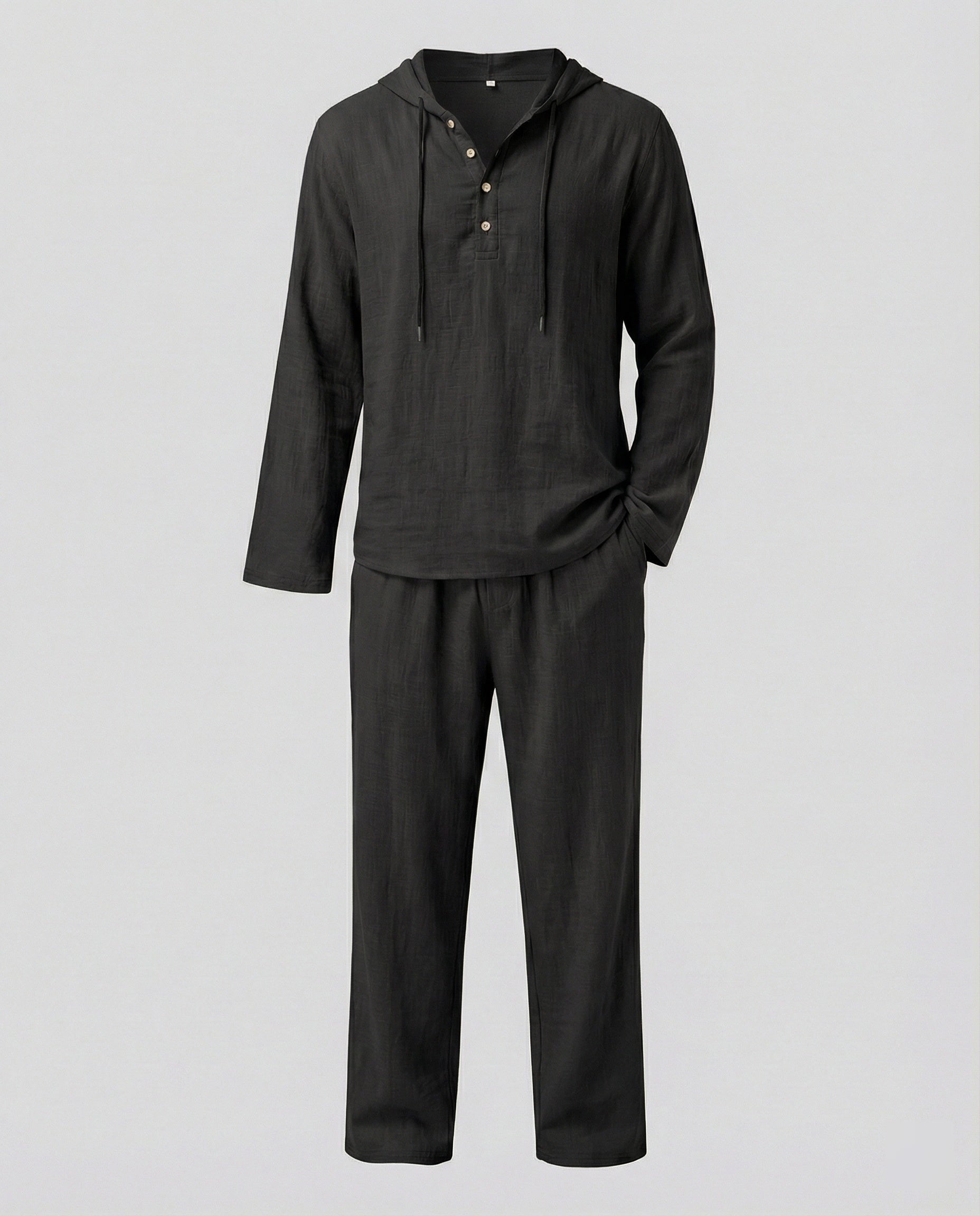 Herren lässiges Leinen-Hoodie-Set mit praktischen Taschen und entspannter Passform