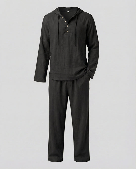 Herren lässiges Leinen-Hoodie-Set mit praktischen Taschen und entspannter Passform