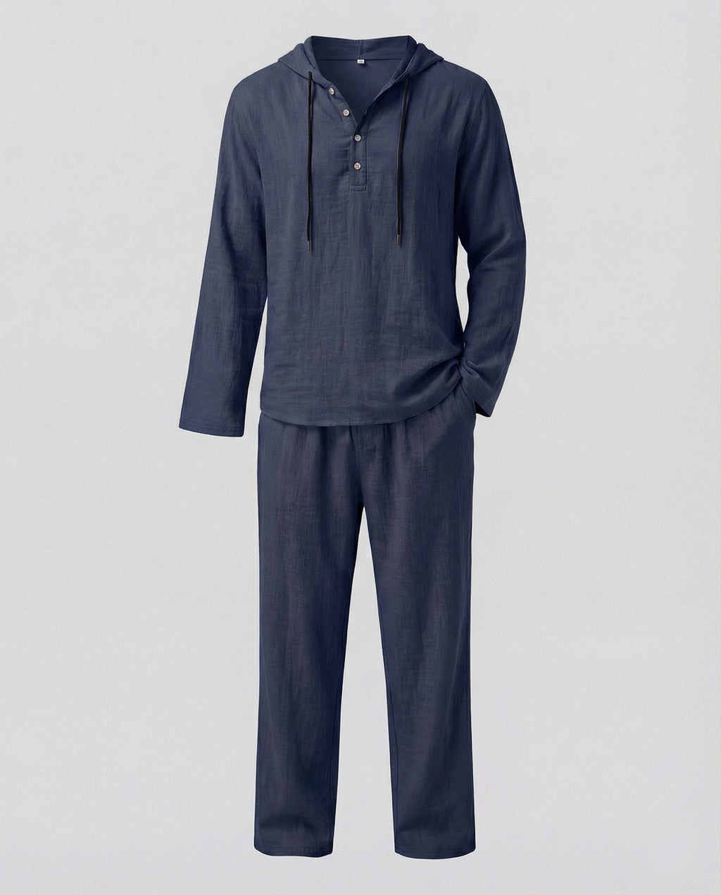 Herren lässiges Leinen-Hoodie-Set mit praktischen Taschen und entspannter Passform