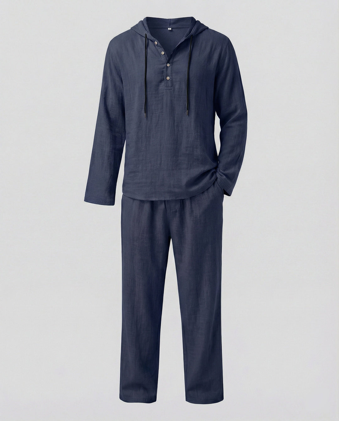 Herren lässiges Leinen-Hoodie-Set mit praktischen Taschen und entspannter Passform