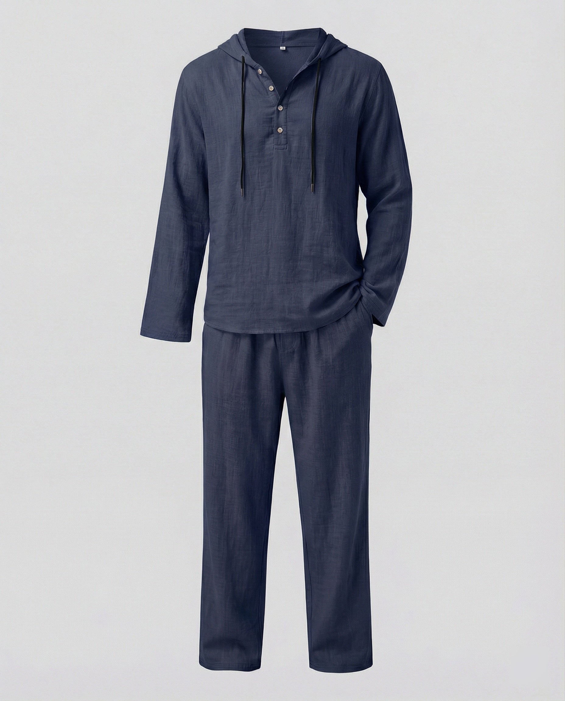 Herren lässiges Leinen-Hoodie-Set mit praktischen Taschen und entspannter Passform