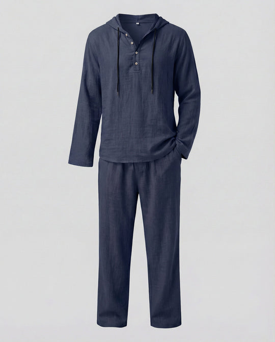Herren lässiges Leinen-Hoodie-Set mit praktischen Taschen und entspannter Passform