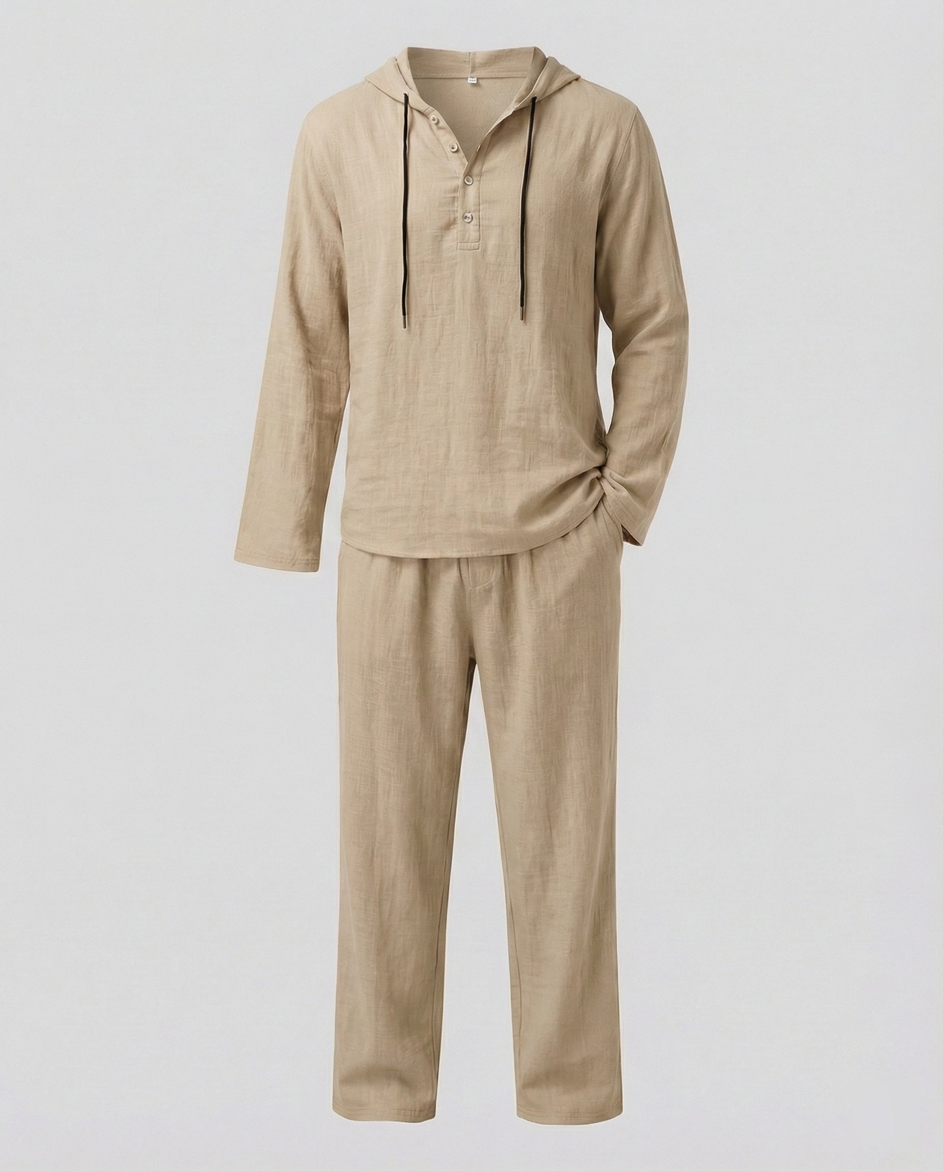 Herren lässiges Leinen-Hoodie-Set mit praktischen Taschen und entspannter Passform