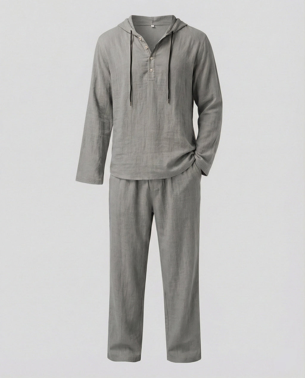 Herren lässiges Leinen-Hoodie-Set mit praktischen Taschen und entspannter Passform