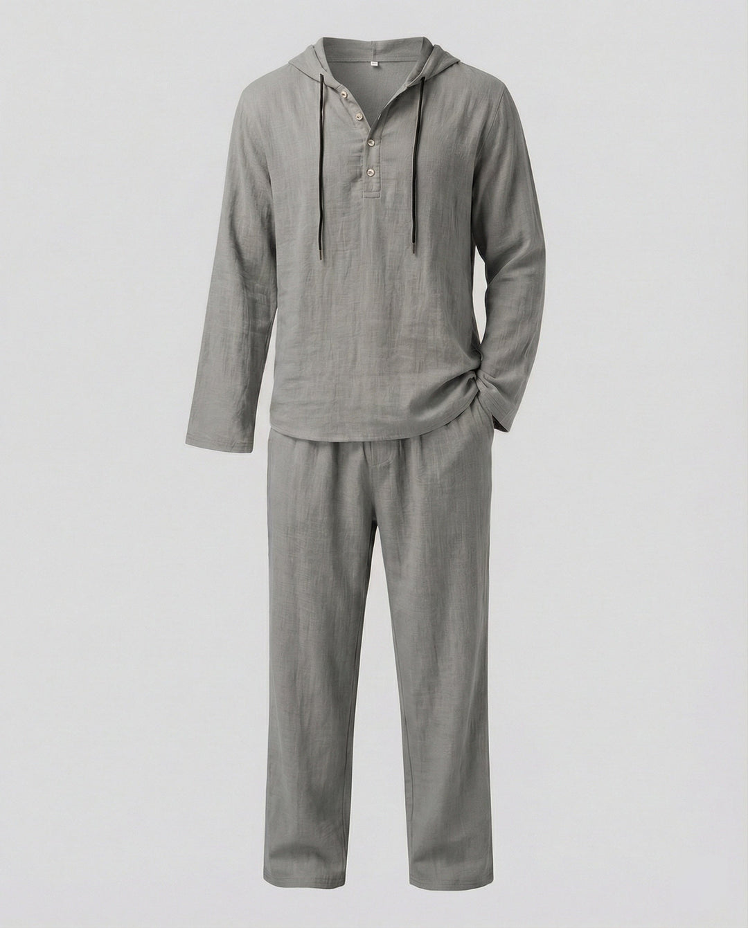 Herren lässiges Leinen-Hoodie-Set mit praktischen Taschen und entspannter Passform
