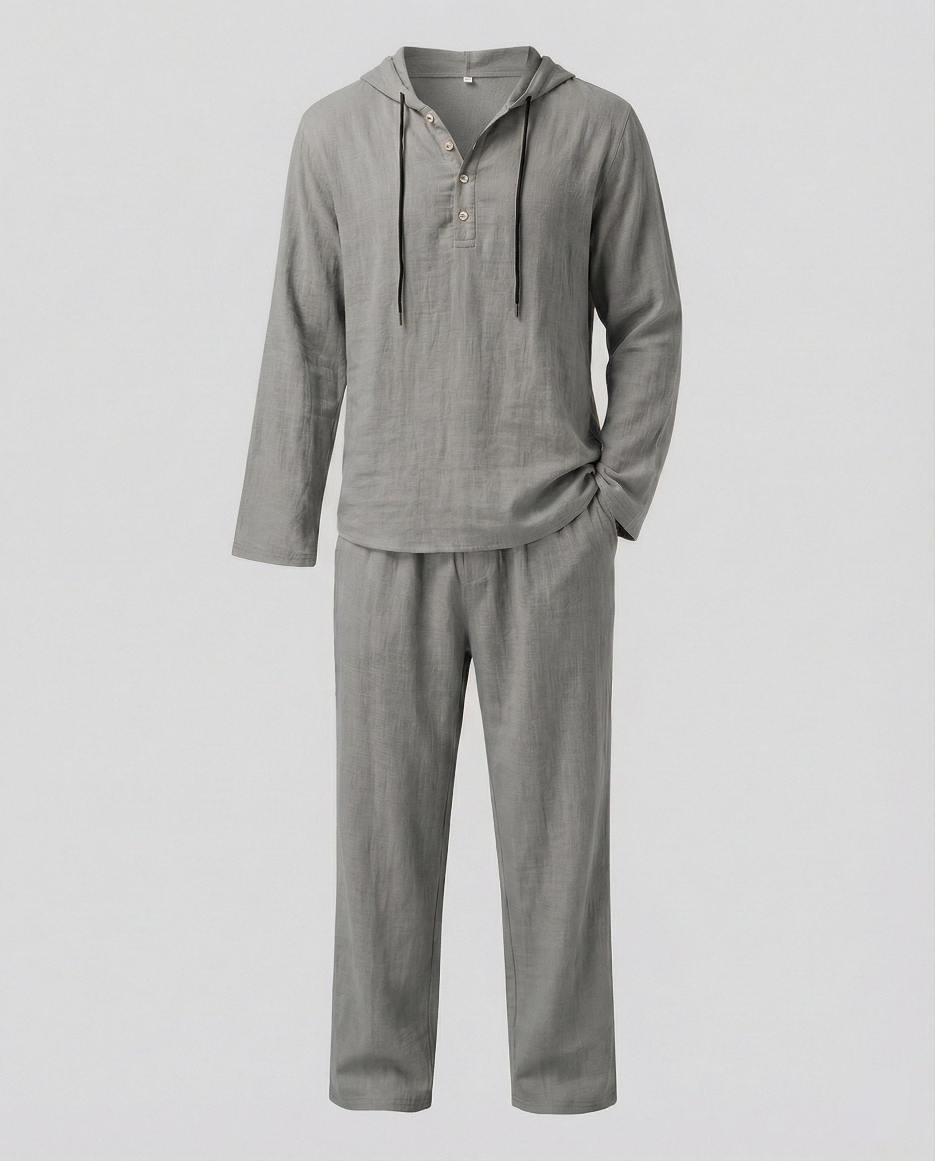 Herren lässiges Leinen-Hoodie-Set mit praktischen Taschen und entspannter Passform