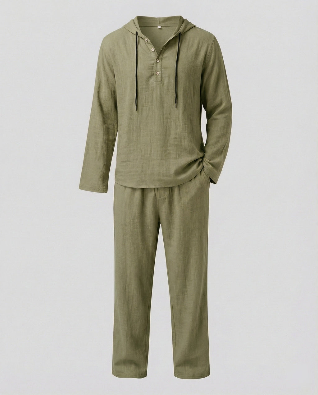 Herren lässiges Leinen-Hoodie-Set mit praktischen Taschen und entspannter Passform