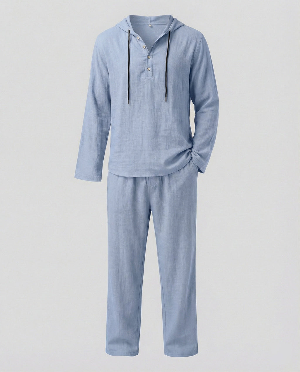 Herren lässiges Leinen-Hoodie-Set mit praktischen Taschen und entspannter Passform