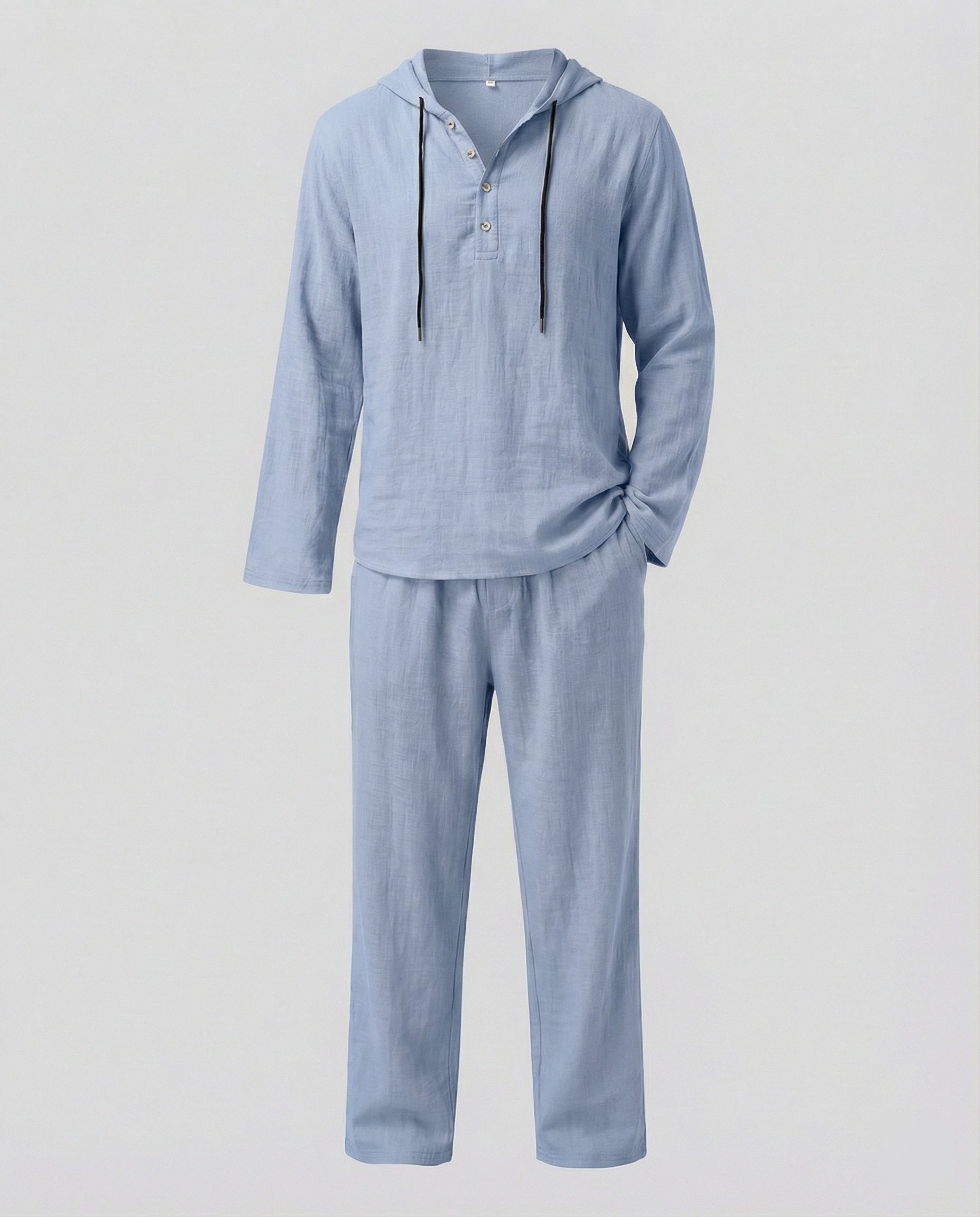 Herren lässiges Leinen-Hoodie-Set mit praktischen Taschen und entspannter Passform