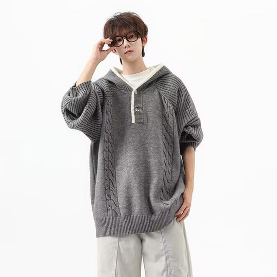 Herren Grobstrickpullover mit Kapuze und Knopfleiste Shop Nory
