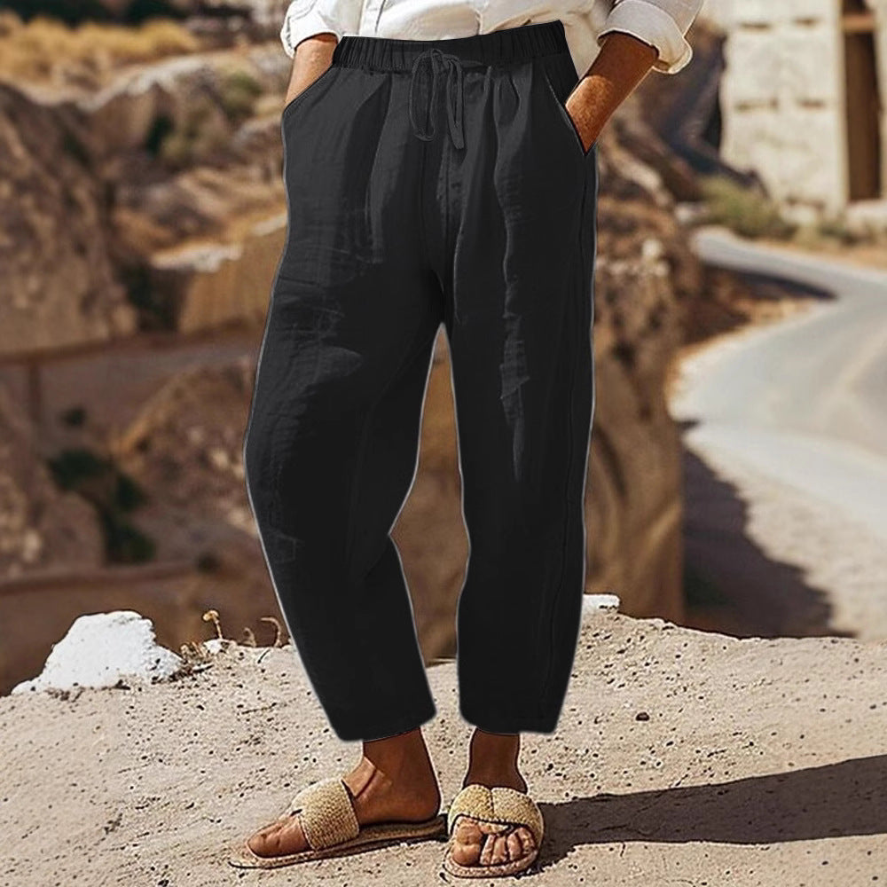 Damen Casual-Chino Leinenoptik Culotte mit elastischem Tunnelzugbund und Eingrifftaschen Shop Nory