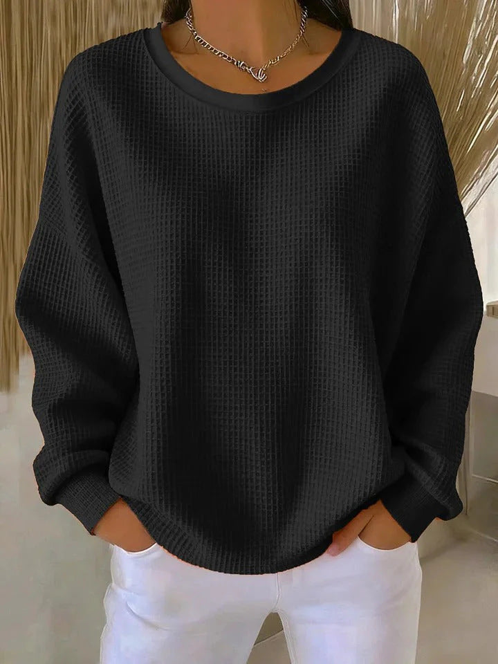 Damen Oversize Waffelstrick-Sweatshirt mit Rundhalsausschnitt Shop Nory