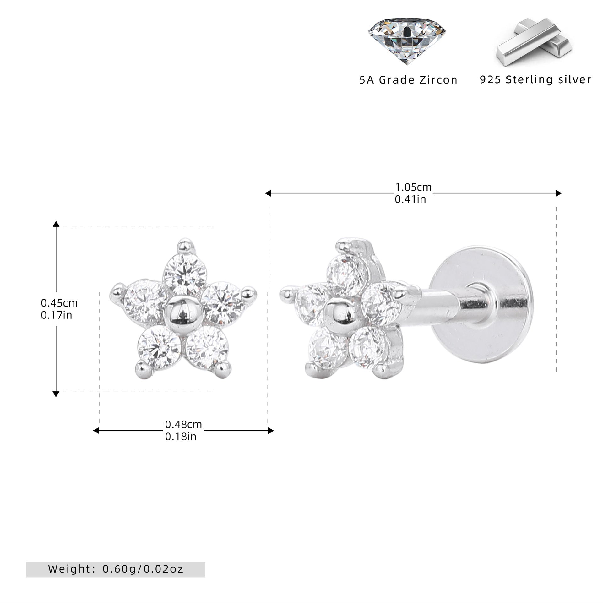 Damen Ohrstecker mit floralem Design aus hochwertigem 925 Sterling Silber und funkelnden Zirkonsteinen Shop Nory