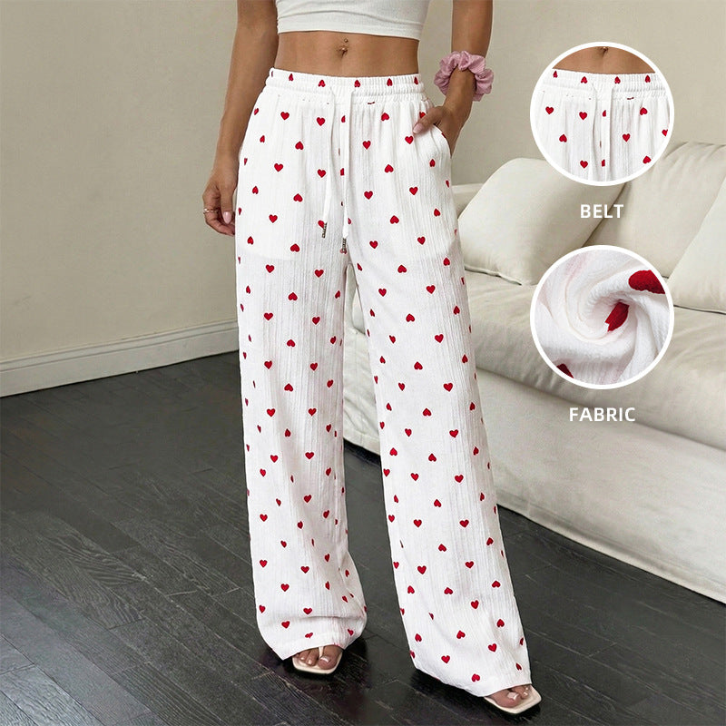 Damen Lässige Weite Hose mit Herzmuster Shop Nory