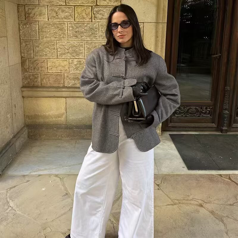 Damen Kurzer Wollmantel mit Knebelverschlüssen und Oversized-Schnitt Shop Nory
