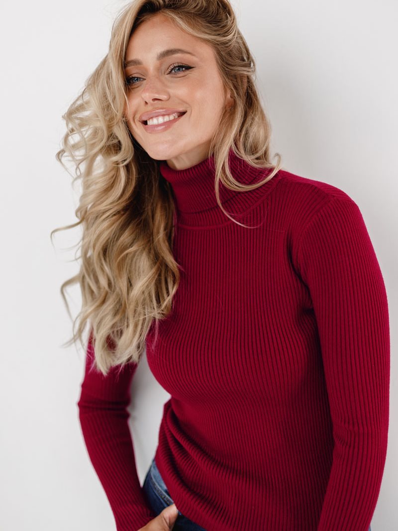 Damen Figurbetonter Rippstrick-Rollkragenpullover Shop Nory