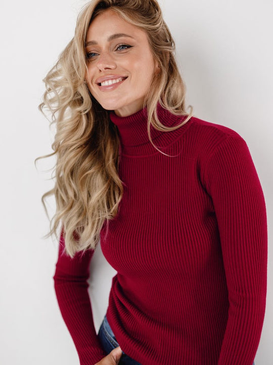 Damen Figurbetonter Rippstrick-Rollkragenpullover Shop Nory