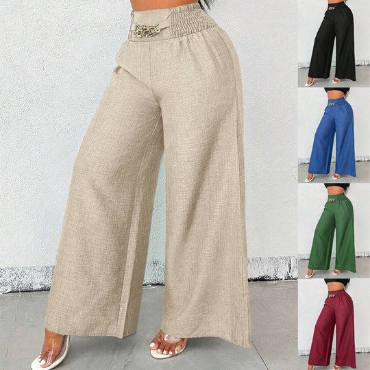 Damen Weite Leinenoptik-Hose mit hohem Smokbund und dekorativer Kettenapplikation Shop Nory
