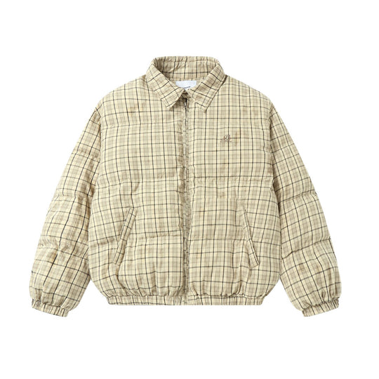 Unisex Kurz geschnittener karierter Steppblouson mit hohem Kragen und elastischem Saum Shop Nory
